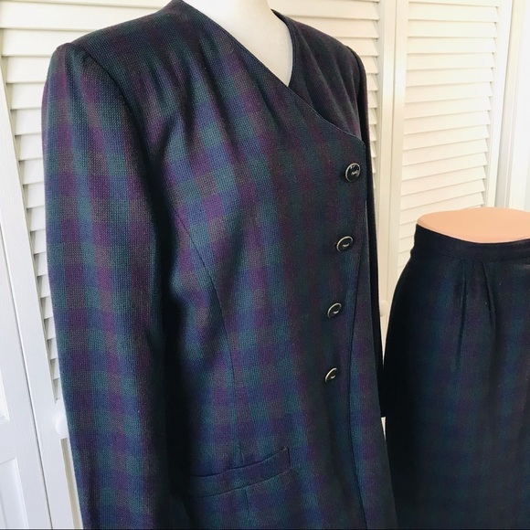 LE SUIT Plaid Fully Lined Polyester Blend 2 Piece Skirt Suit Size 14 - Picture 4 of 14